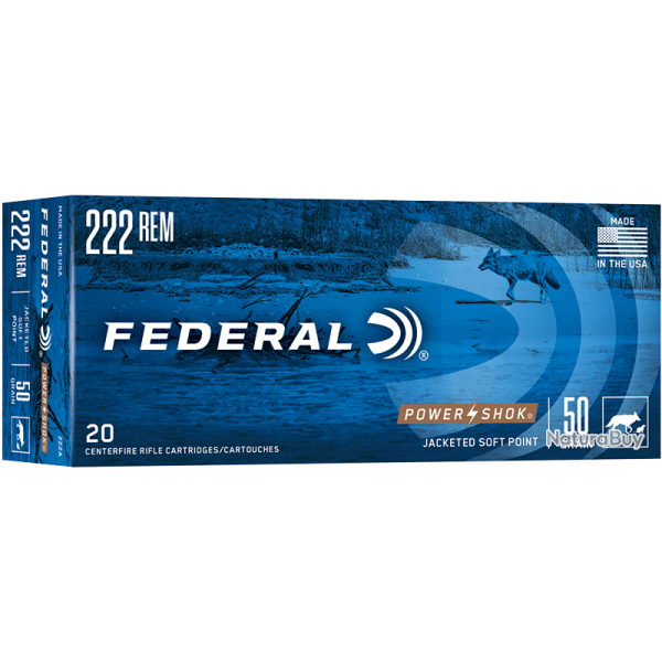 Cartouches Federal Power Shok Calibre 222 Rem 50 Grains