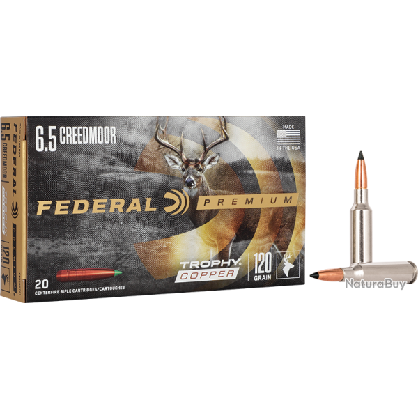 Cartouches Federal Premium Ogive Trophy Copper Calibre 6.5 Cr 120 Grains