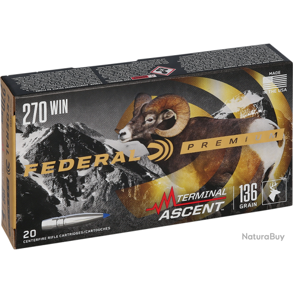Cartouches Federal Terminal Ascent Calibre 270 Win 136 Gr Terminal Ascent