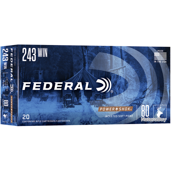 Cartouches Federal Power Shok Calibre 243 Win - 80 grains