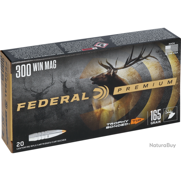 Cartouches Federal Premium Ogive Trophy Bonded Tip Calibre 300 Win Mag - 165 grains
