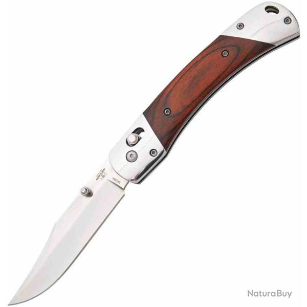 Couteau Bear & Son Lame Acier 14C28N Satin Manche Wood Rosewood Crossbar Lock Etui Cuir USA BC2S97R