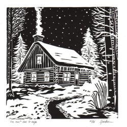 Une nuit sous la neige, gravure artisanale sign&eacute;e Spada