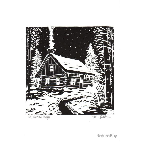 Une nuit sous la neige, gravure artisanale sign�e Spada