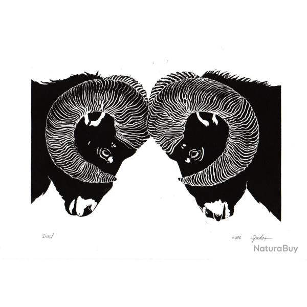 Duel, linogravure artisanale sign�e Spada