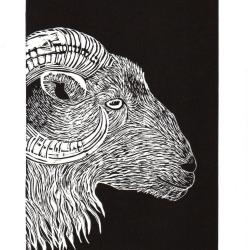 Arghjettu, b&eacute;lier, linogravure artisanale sign&eacute;e Spada