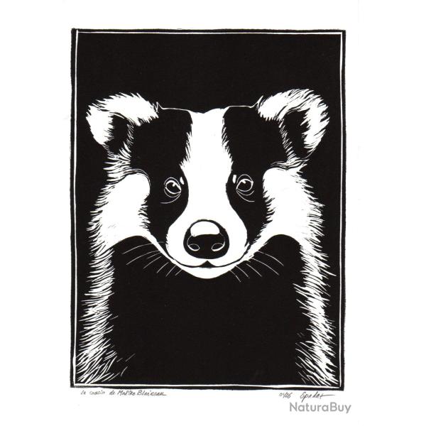 "Ma�tre blaireau", linogravure originale sign�e Spada