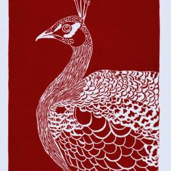 U Re Pavun rossu, linogravure artisanale sign&eacute;e Spada