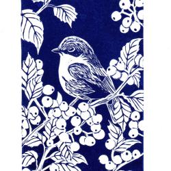 "Accelucciu turquinu", oiseau bleu, linogravure artisanale sign&eacute;e Spada