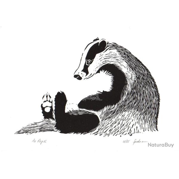 "Au repos", linogravure originale sign�e Spada