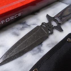 Couteau Tac-Force Fixe Lame Dague Acier 3Cr13MoV Manche Bois Gris &Eacute;tui Nylon Chasse Rando Tactical