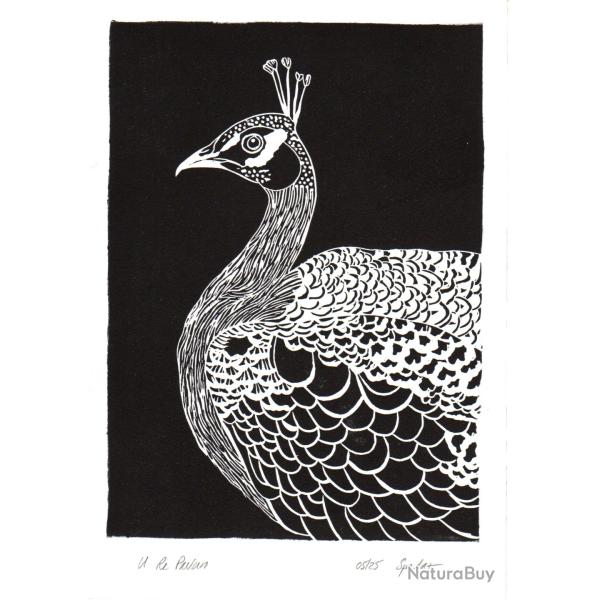 "U Re Pavun Rossu", linogravure originale sign�e Spada