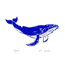 Baleine &agrave; bosse. Linogravure artisanale sign&eacute;e Spada