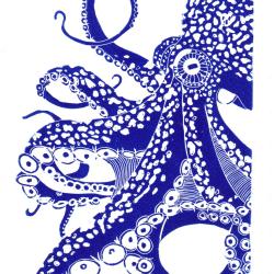 Octopus, linogravure originale sign&eacute;e Spada