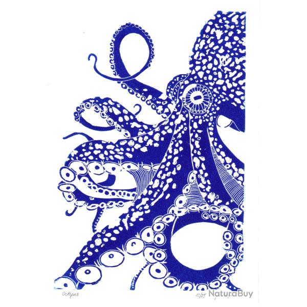 Octopus, linogravure originale sign�e Spada