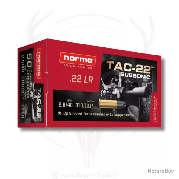 50 balles TAC-22 SUBSONIC Cal.22LR 40GRS NORMA