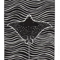 Raie, linogravure artisanale sign&eacute;e Spada