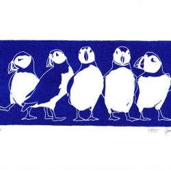 Macareux, linogravure artisanale sign&eacute;e Spada