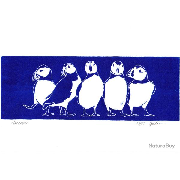 Macareux, linogravure artisanale sign�e Spada