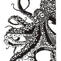 Octopus, linogravure artisanale sign&eacute;e Spada