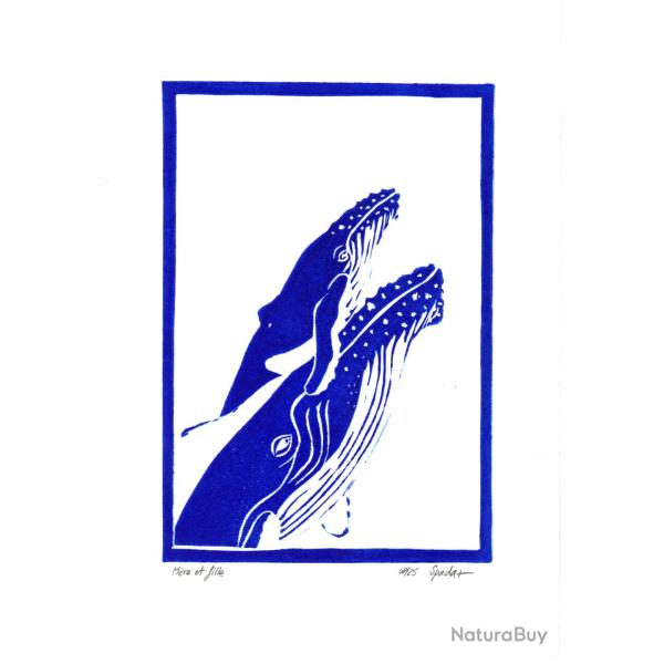 "M�re et fille", linogravure artisanale sign�e Spada