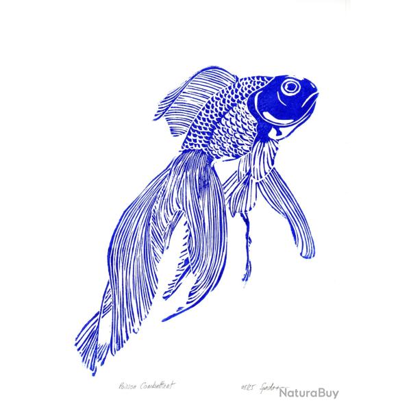 "Poisson combattant" linogravure originale sign�e Spada