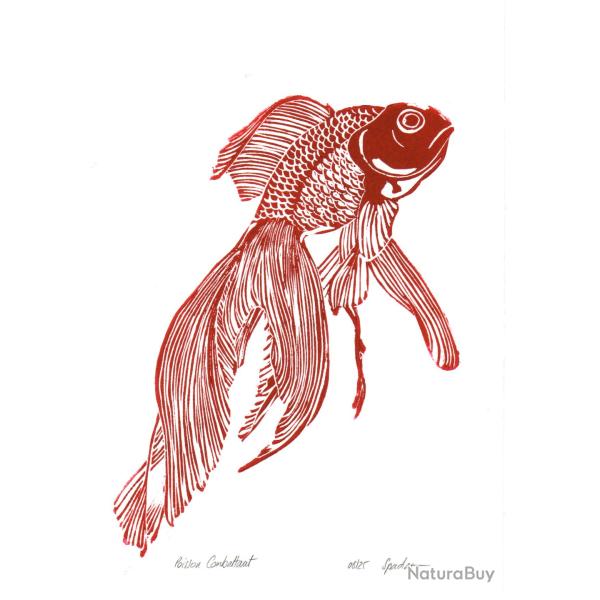 "Poisson combattant" linogravure artisanale sign�e Spada