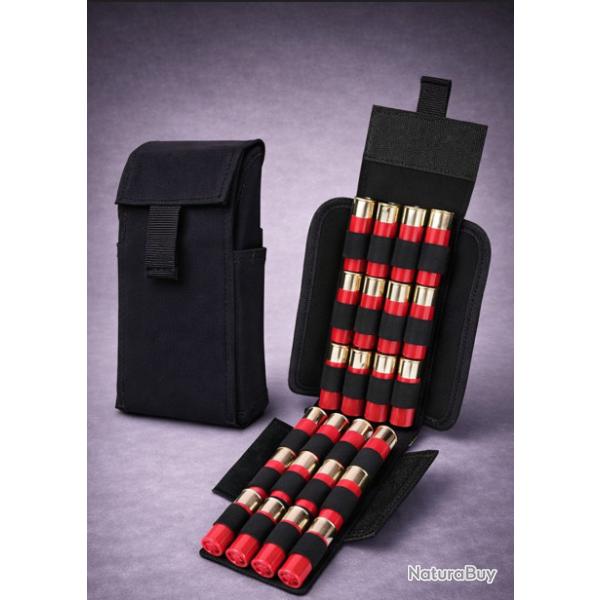 Porte-Cartouches 12GA 25 Coups - Pochette Molle Tactique pour Fusil de Chasse & Outdoor - Noir