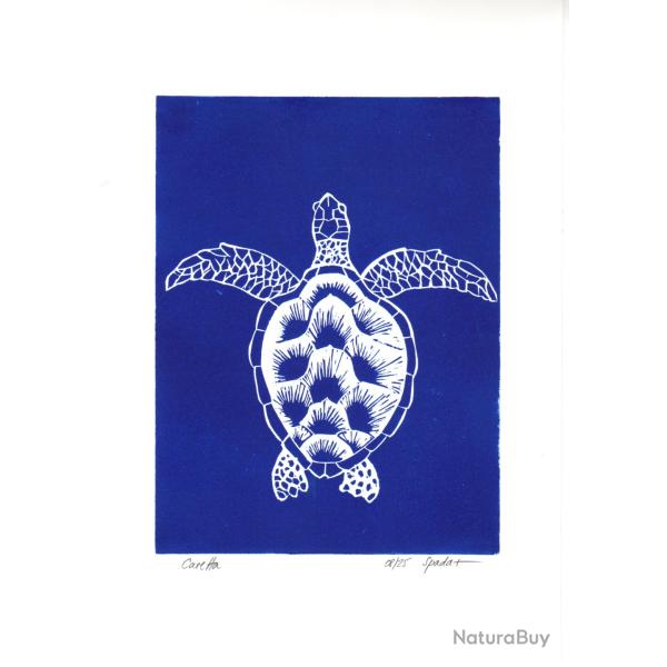 Tortue marine Linogravure originale sign�e Spada