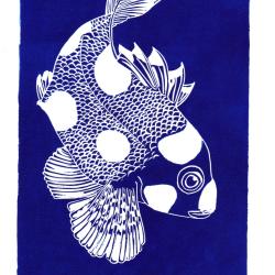 Poisson-clown, linogravure originale sign&eacute;e Spada