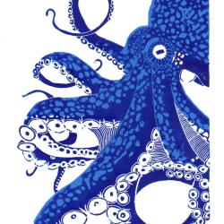 Octopus bicolore, linogravure originale sign&eacute;e Spada