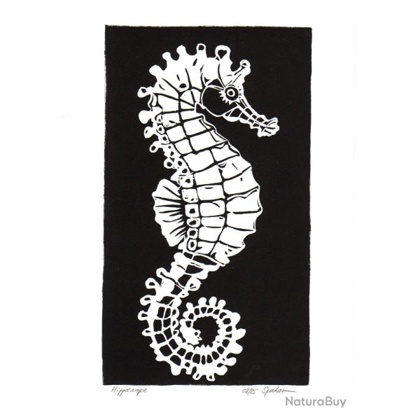 Hippocampe, linogravure originale sign�e Spada
