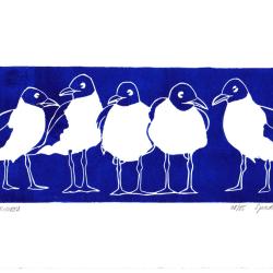 Mouettes rieuses, linogravure originale sign&eacute;e Spada