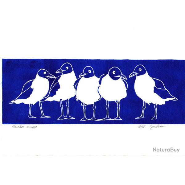 Mouettes rieuses, linogravure originale sign�e Spada