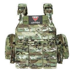 Gilet Tactique Porte-Charges MOLLE &agrave; D&eacute;tachement Rapide Veste Modulaire Renforc&eacute;e Terrain & Tir Camo