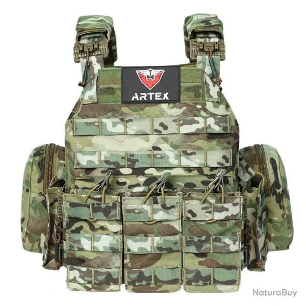 Gilet Tactique Porte-Charges MOLLE � D�tachement Rapide Veste Modulaire Renforc�e Terrain & Tir Camo