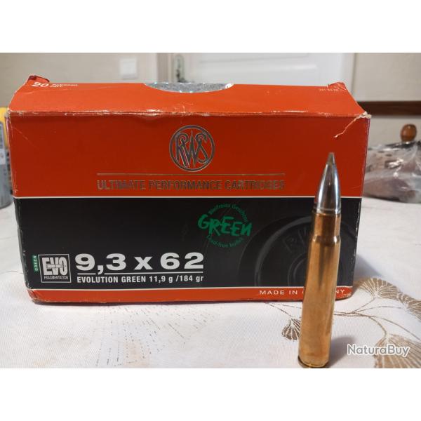 9,3 x 62 RWS EVO GREEN 11,9 grammes 184 grains