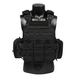 Gilet Tactique Porte-Charges MOLLE &agrave; D&eacute;tachement Rapide Veste Modulaire Renforc&eacute;e Terrain & Tir Noir