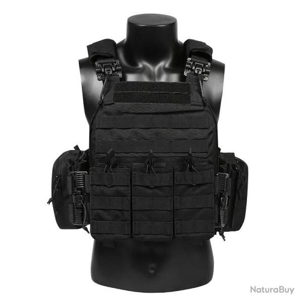 Gilet Tactique Porte-Charges MOLLE � D�tachement Rapide Veste Modulaire Renforc�e Terrain & Tir Noir