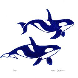 Orques, linogravure originale sign&eacute;e Spada