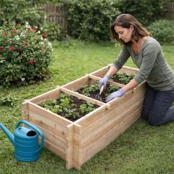 Carr&eacute; potager rectangulaire en bois de sapin 140x40x60 cm avec g&eacute;otextile