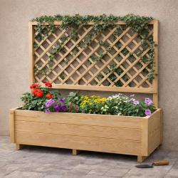 Carr&eacute; potager rectangulaire en bois de sapin avec treillis 104 cm - 98x34x104 cm