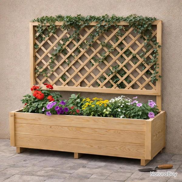 Carr� potager rectangulaire en bois de sapin avec treillis 104 cm - 98x34x104 cm