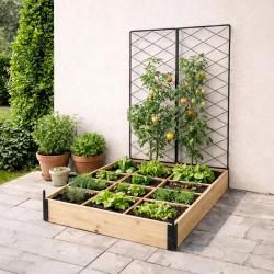 Carr&eacute; potager en bois de sapin avec treillis - 115x80x128cm