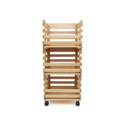 Lot de 3 caisses &agrave; fruits et l&eacute;gumes en bois de pin sur roulettes - 37x30x80 cm