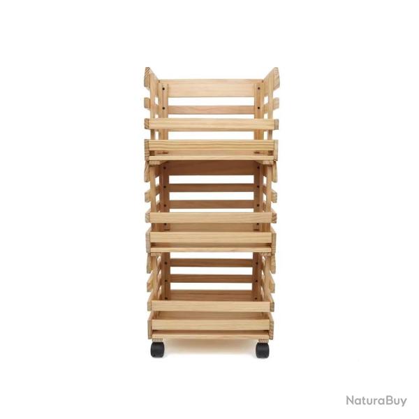 Lot de 3 caisses � fruits et l�gumes en bois de pin sur roulettes - 37x30x80 cm