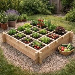 Carr&eacute; potager en bois de sapin 90x90x27 cm avec g&eacute;otextile - &Agrave; monter soi-m&ecirc;me