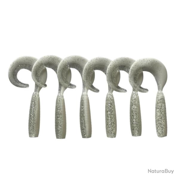 LEURRE TRZ CURLY 10.5CM X6 - BLANC PAILLETE - 