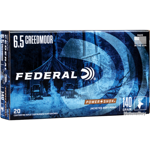 Cartouches Federal Power Shok Calibre 6.5Cr 140 Grains