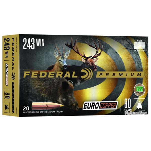 Cartouches Federal Premium Euro Copper Calibre 243 Win 80 Grains